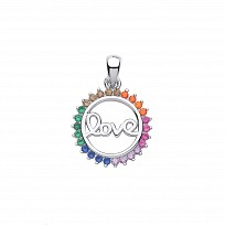 Silver CZ Multicolour 'Love' Fancy Pendant