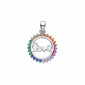 Silver CZ Multicolour 'Love' Fancy Pendant