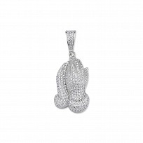Silver CZ Praying Hands Pendant