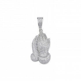 Silver CZ Praying Hands Pendant