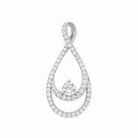 Silver CZ Fancy Double Pear Drop Pendant