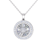 Silver Platinum Plate CZ Round Baguette Halo Pendant