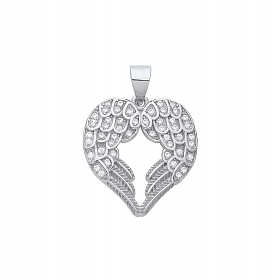 Silver CZ Heart Angel Pendant