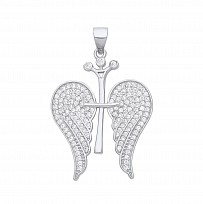 Silver CZ Agel Wings & Cross Pendant