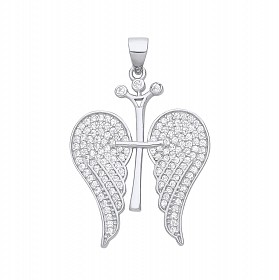 Silver CZ Agel Wings & Cross Pendant