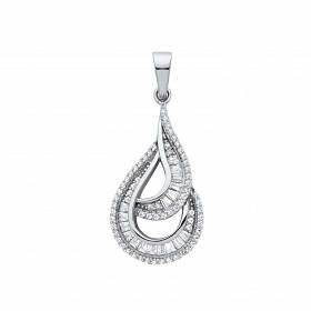 Silver CZ Fancy Tear Drop Pendant
