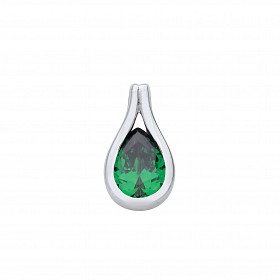 Silver Emerald CZ Tear Drop Pendant
