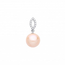 Silver Peach Button Shape Freshwater Pearl & CZ Pendant
