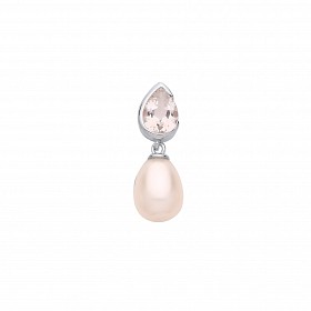 Silver CZ & White Rice Shape Fresh Water Pearl Drop Pendant
