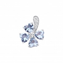 Silver CZ Aqua Heart Flower Pendant