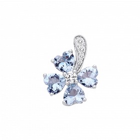 Silver CZ Aqua Heart Flower Pendant