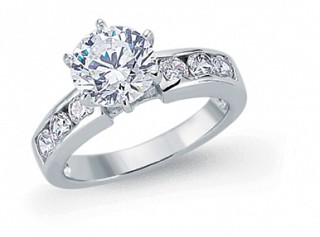 925 Sterling Silver CZ Solitaire Dress Ring With CZ Shoulders