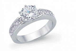 925 Sterling Silver CZ Solitaire Ring With Baguette Sides