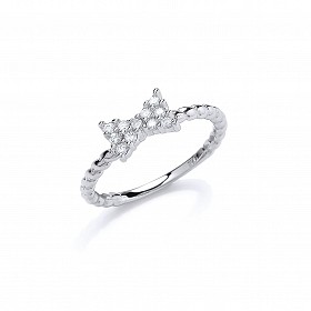 925 Sterling Silver CZ 'Bow' Upper Finger Ring