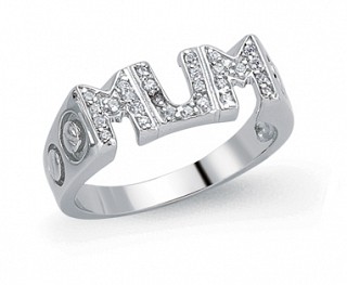 925 Sterling Silver CZ 'MUM' Ring With Screw Shoulders