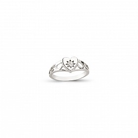 925 Sterling Silver Kids CZ Heart Ring With Cut Out Shoulders