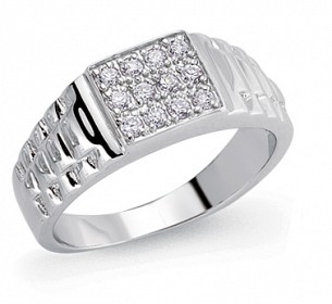 925 Sterling Silver CZ Gents Dress Ring With Watch Strap Sides