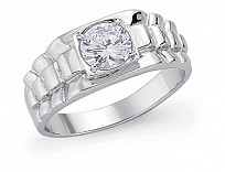 925 Sterling Silver Gents CZ Centre Dress Ring