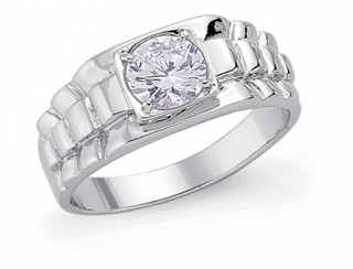 925 Sterling Silver Gents CZ Centre Dress Ring