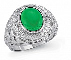 925 Sterling Silver Gents College Ring With A Green Stone Centre