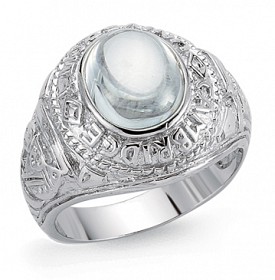 925 Sterling Silver Gents College Ring With A White Stone Centre