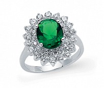 925 Sterling Silver Oval Emerald & White CZ Cluster Ring