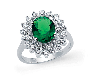 925 Sterling Silver Oval Emerald & White CZ Cluster Ring