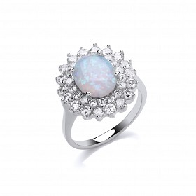 925 Sterling Silver Oval White Opal CZ Cluster Ring