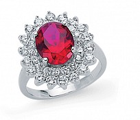 925 Sterling Silver Oval Ruby & White CZ Cluster Ring