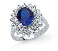 925 Sterling Silver Oval Sapphire & White CZ Cluster Ring