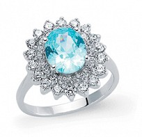 925 Sterling Silver Oval Topaz & White CZ Cluster Ring