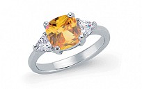 925 Sterling Silver Canary Topaz Princess Cut Ring With CZ Sides