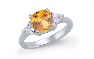 925 Sterling Silver Canary Topaz Princess Cut Ring With CZ Sides