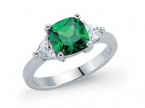 925 Sterling Silver Emerald Princess Cut Ring With CZ Sides