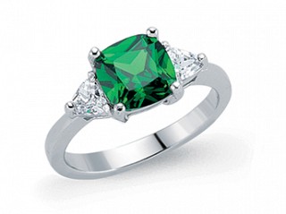 925 Sterling Silver Emerald Princess Cut Ring With CZ Sides