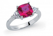925 Sterling Silver Ruby Princess Cut Ring With CZ Sides