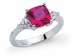925 Sterling Silver Ruby Princess Cut Ring With CZ Sides