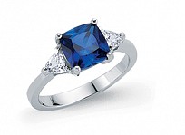 925 Sterling Silver Sapphire Princess Cut Ring With CZ Sides