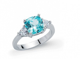 925 Sterling Silver Topaz Princess Cut Ring With CZ Sides