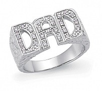 925 Sterling Silver Gents CZ 'DAD' Ring With Barked Sides