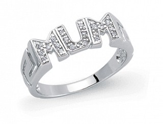 925 Sterling Silver CZ 'MUM' Ring With Greek Style Shoulders