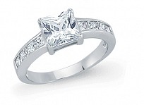 925 Sterling Silver CZ Solitaire Ring With CZ Shoulders