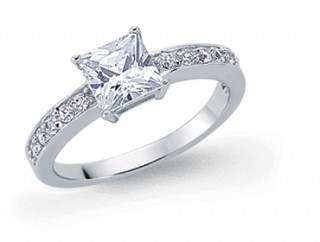 925 Sterling Silver CZ Solitaire Ring With CZ Shoulders