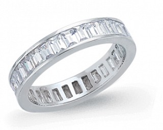 925 Sterling Silver Cubic Zirconia Baguette Set Fashion Ring