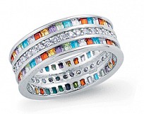 925 Sterling Silver Multi Coloured Stone And CZ Ring