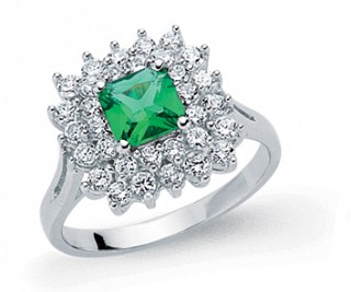 925 Sterling Silver White & Green CZ Stone Fashion Ring