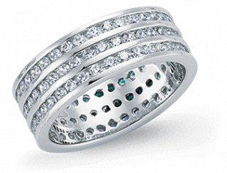 925 Sterling Silver CZ Three Row Full Eternity Ring (RD1.5)