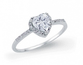 925 Sterling Silver CZ Heart Ring With CZ Shoulders