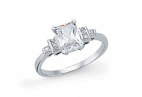 925 Sterling Silver CZ Emerald Cut Solitaire Ring & CZ Shoulders