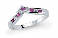 925 Sterling Silver Alternate CZ & Ruby Wishbone Ring